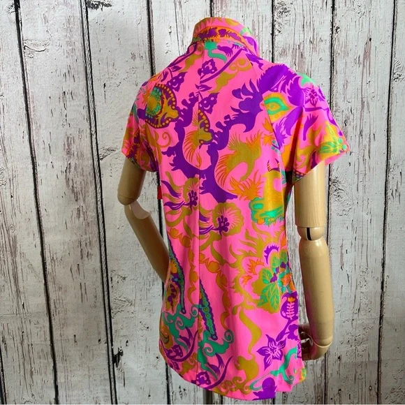 🎉HP🎉 Vintage Val Mode MOD Psychedelic Floral Blouse Shirt Top EUC Size SMALL - Picture 5 of 16